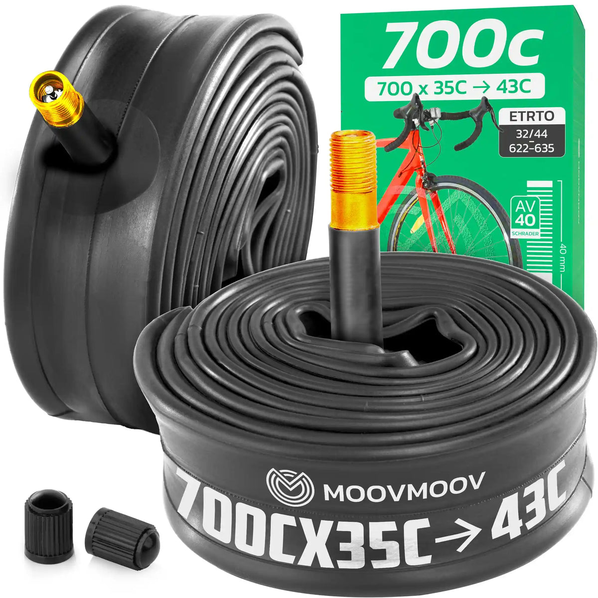 Chambre Ă air 700C MoovMoov pour pneus de 700x35C Ă 700x43C, valve Schrader 40 mm