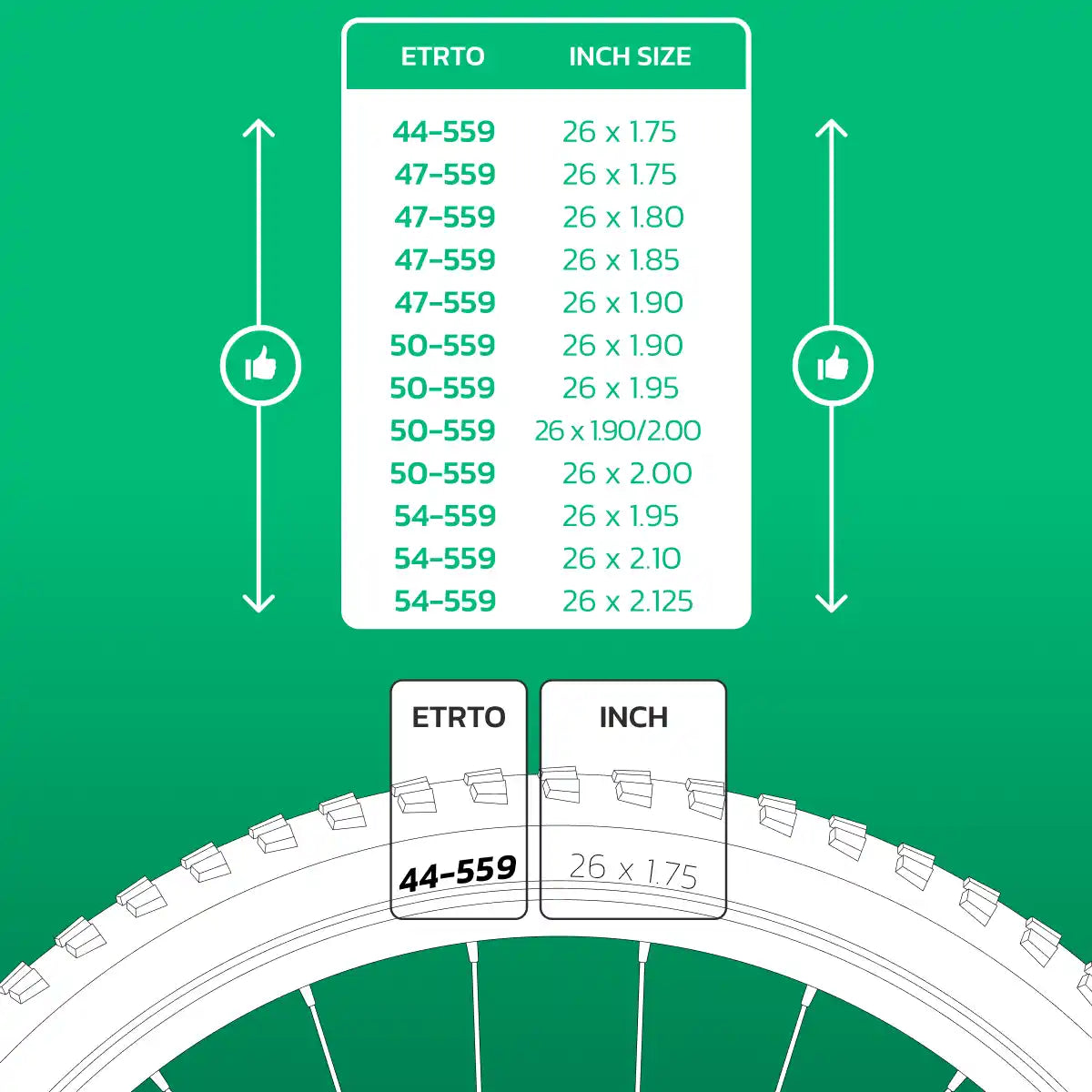Inner tube compatible 26x1.75 > 2.125 Schrader valve