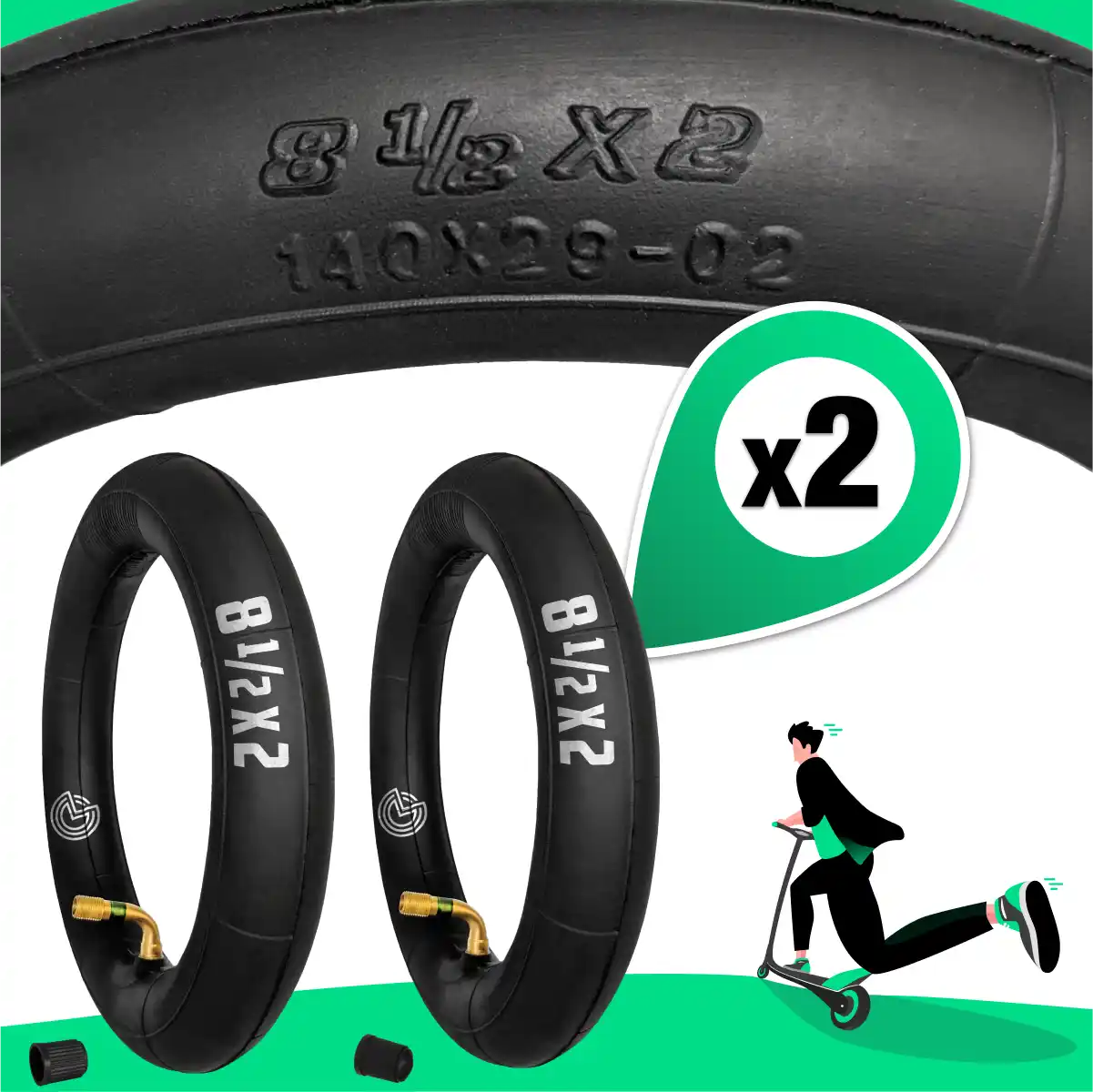 Inner tube for electric scooter angled valve 8 1/2x2