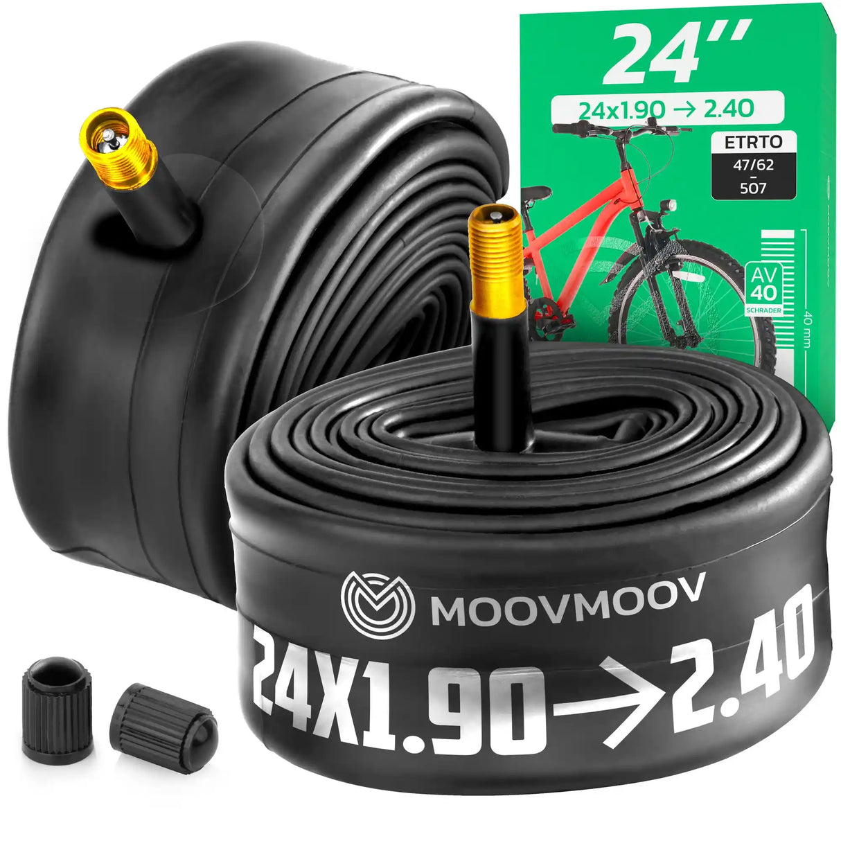 Chambre Ă air 24 pouces MoovMoov pour pneus de 24x1.90 Ă 24x2.40, valve Schrader 40 mm
