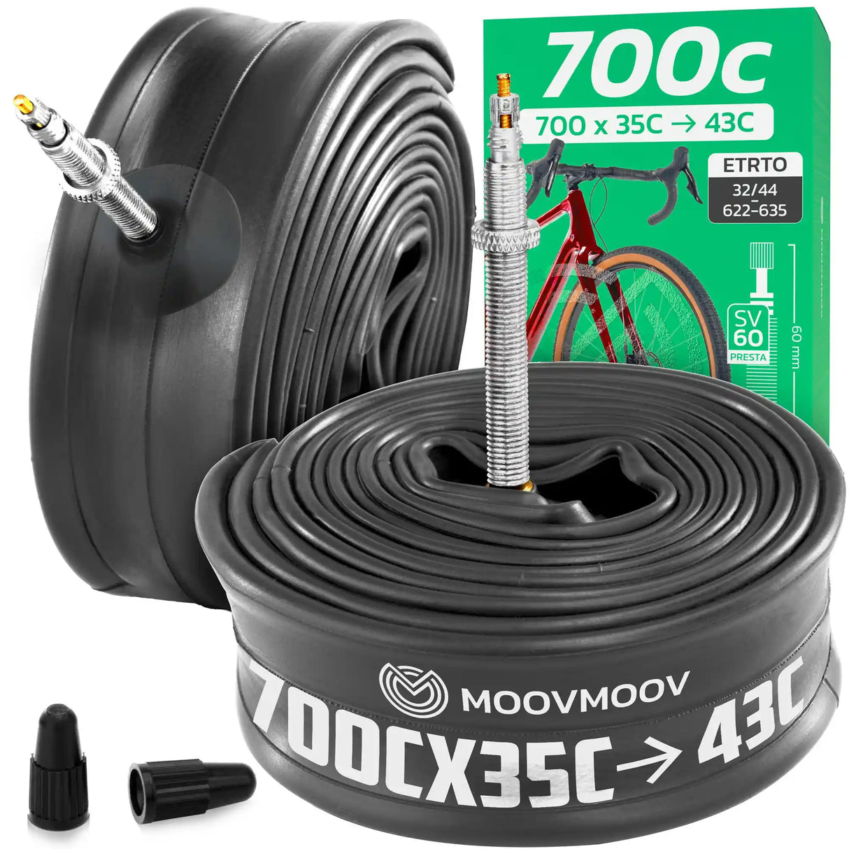 Chambre à air 700C MoovMoov pour pneus de 700x35C à 700x43C, valve Presta 60 mm