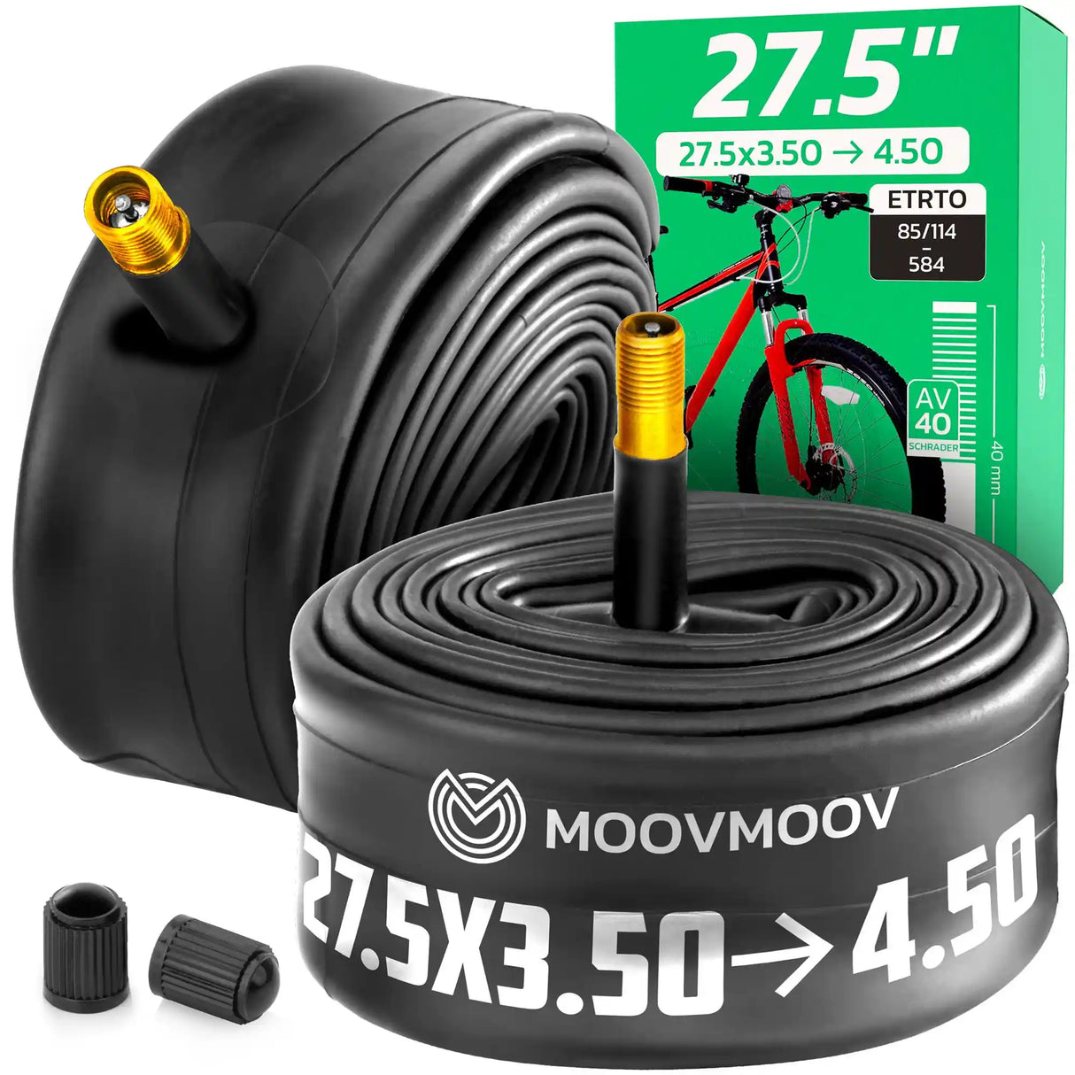 Chambre à air 27,5 pouces MoovMoov pour pneus de 27.5x3.50 à 27.5x4.50, valve Schrader 40 mm