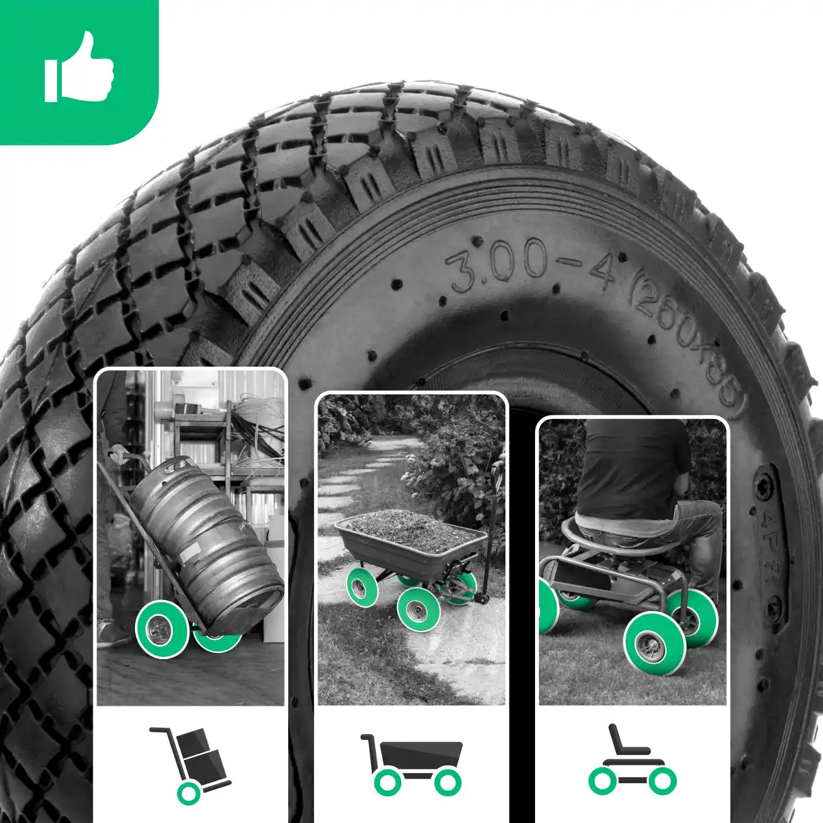 Tyre 3.00-4 barrow with inner tube angled valve