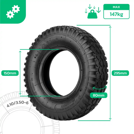 Tyre 3.50-6 garden trailer with inner tube straight valve