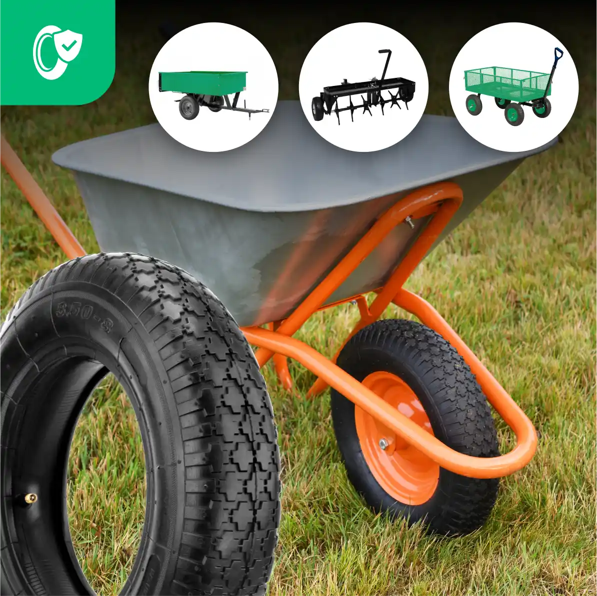 Tyre 3.50-8 garden with inner tube straight valve