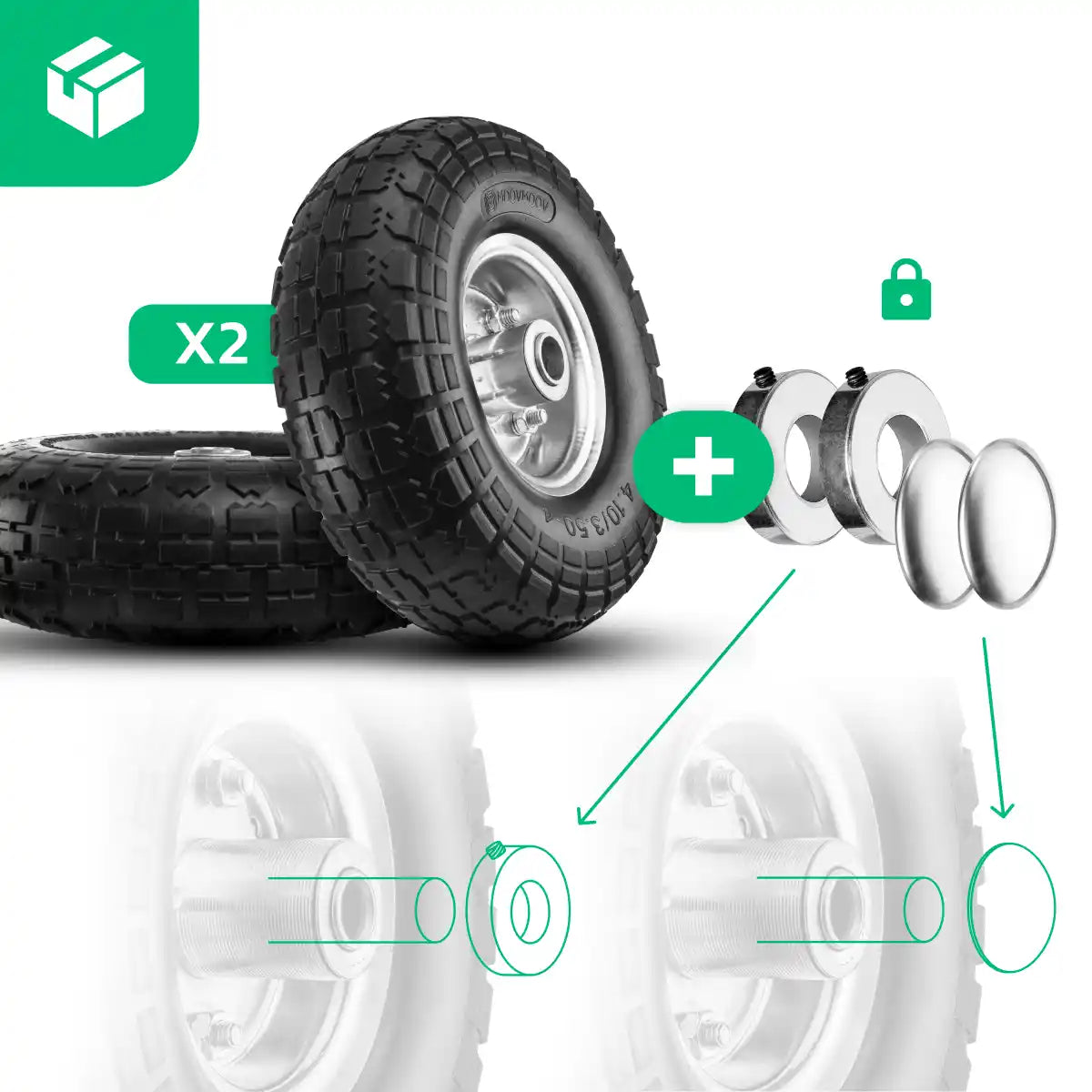 Puncture-proof tyre 4.10/3.50-4 steel rim bore 20mm
