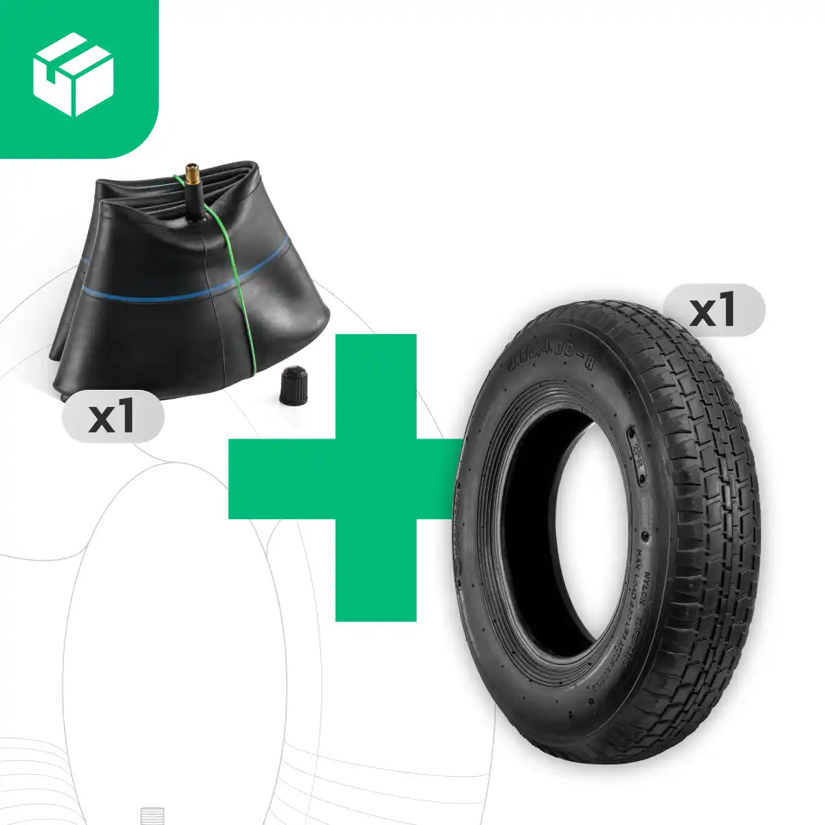 Wheelbarrow tyre 4.80/4.00-8 with inner tube straight valve