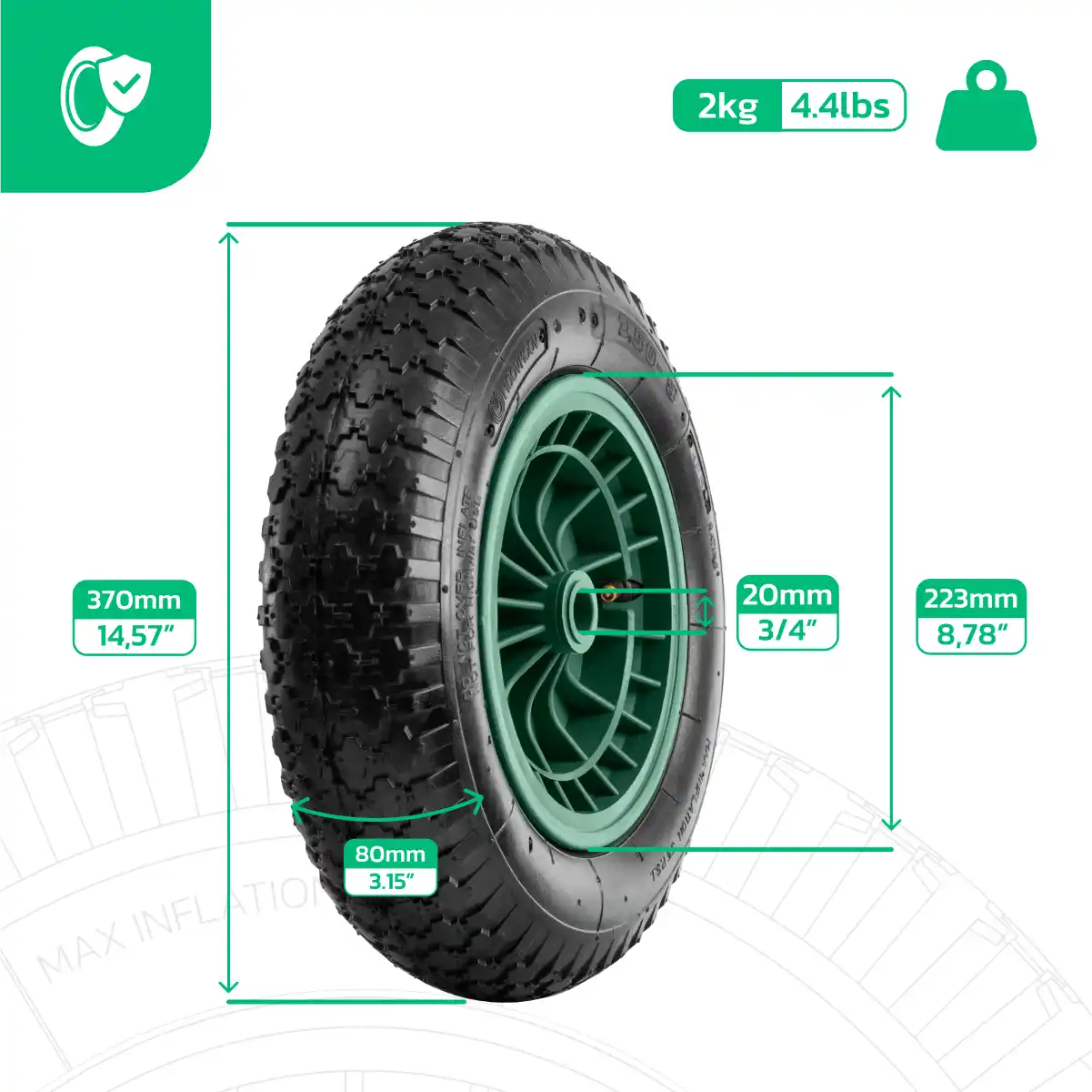 Tyre trolley 3.50-8 PVC rim bore 20mm