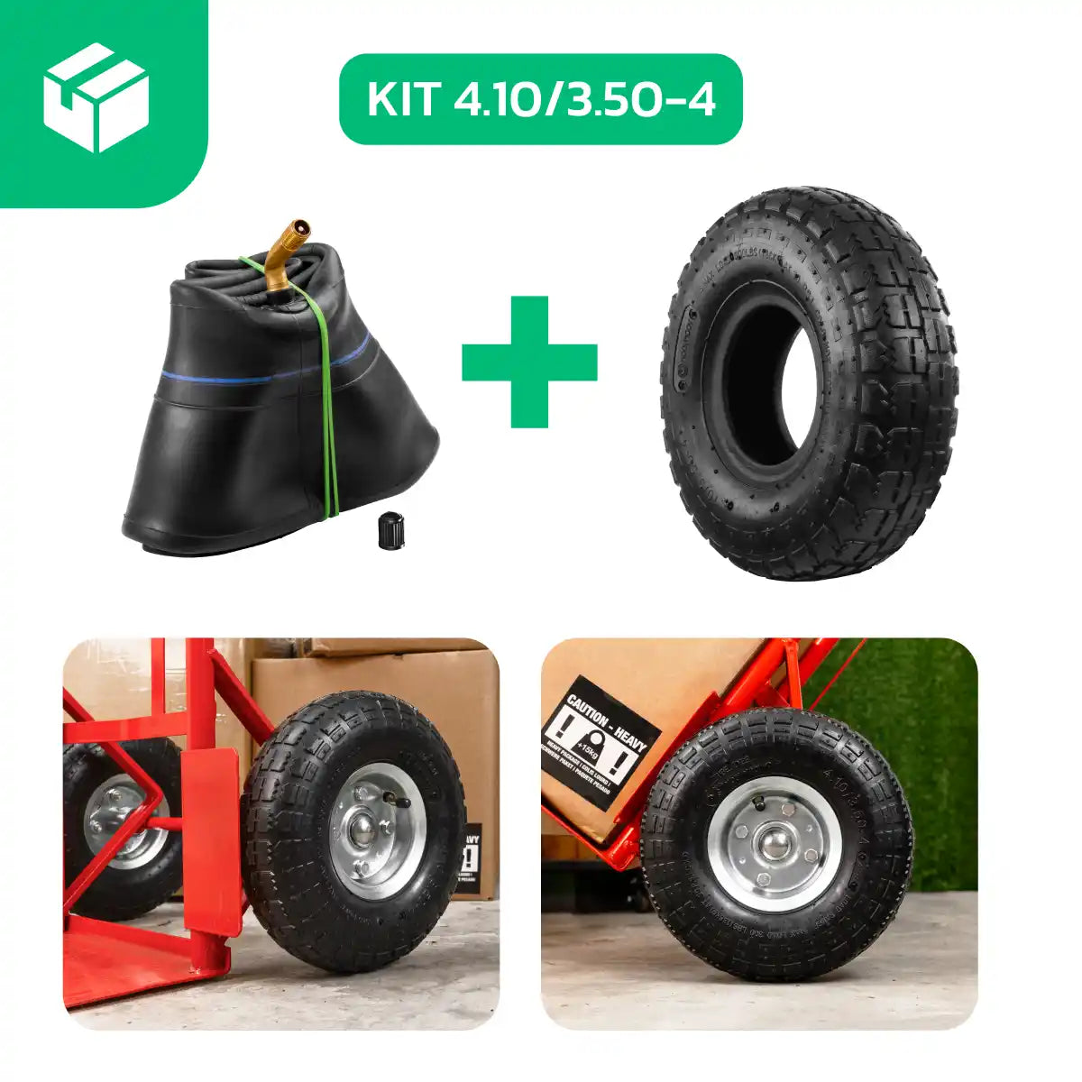 Garden trolley tyre 4.10/3.50-4 with bent valve inner tube