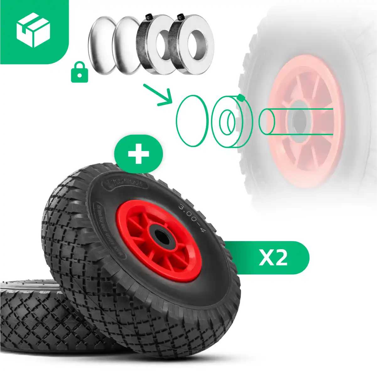 Solid tyre 3.00-4 garden cart bore 20mm