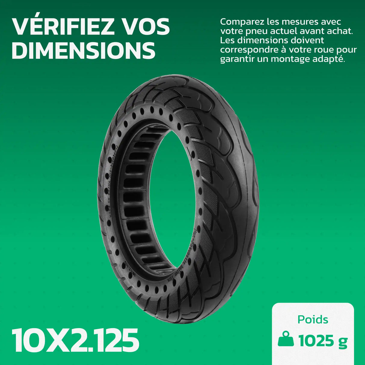 Pneu plein 10 x 2.125 pour trottinette – dimensions et poids MoovMoov