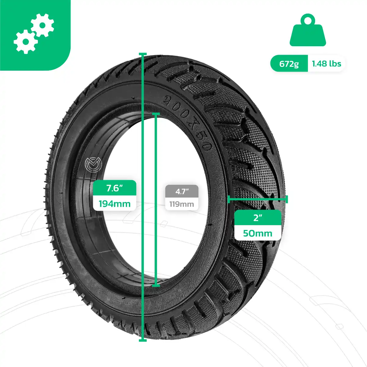 Solid scooter tyre puncture-proof 200 x 50