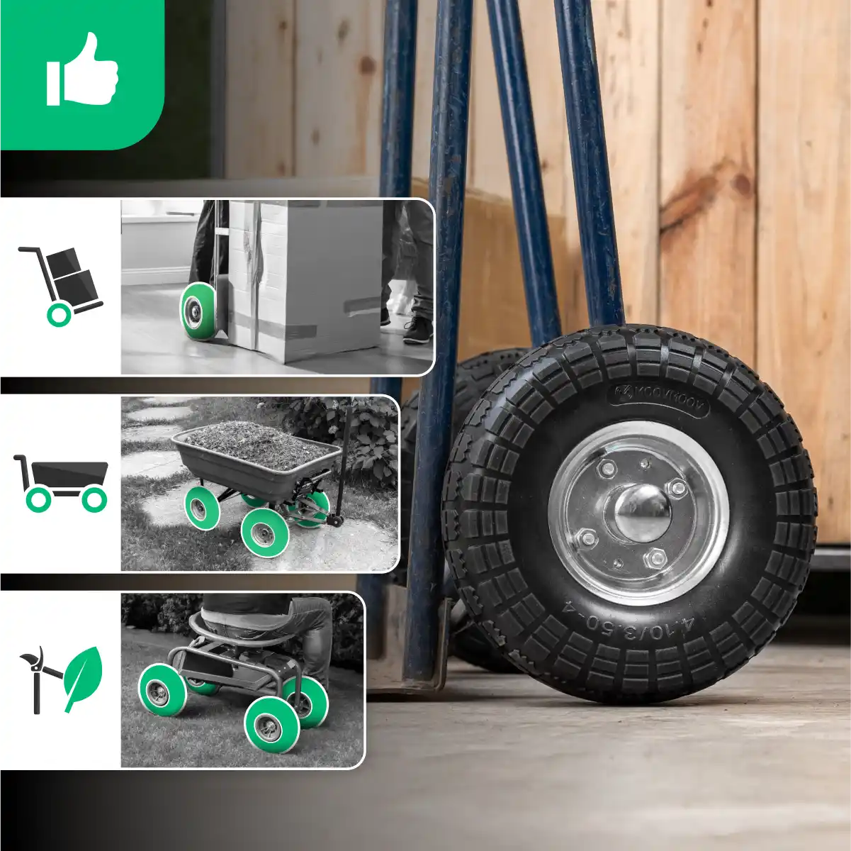 Puncture-proof complete wheel 4.10/3.50-4 trolley bore 20mm