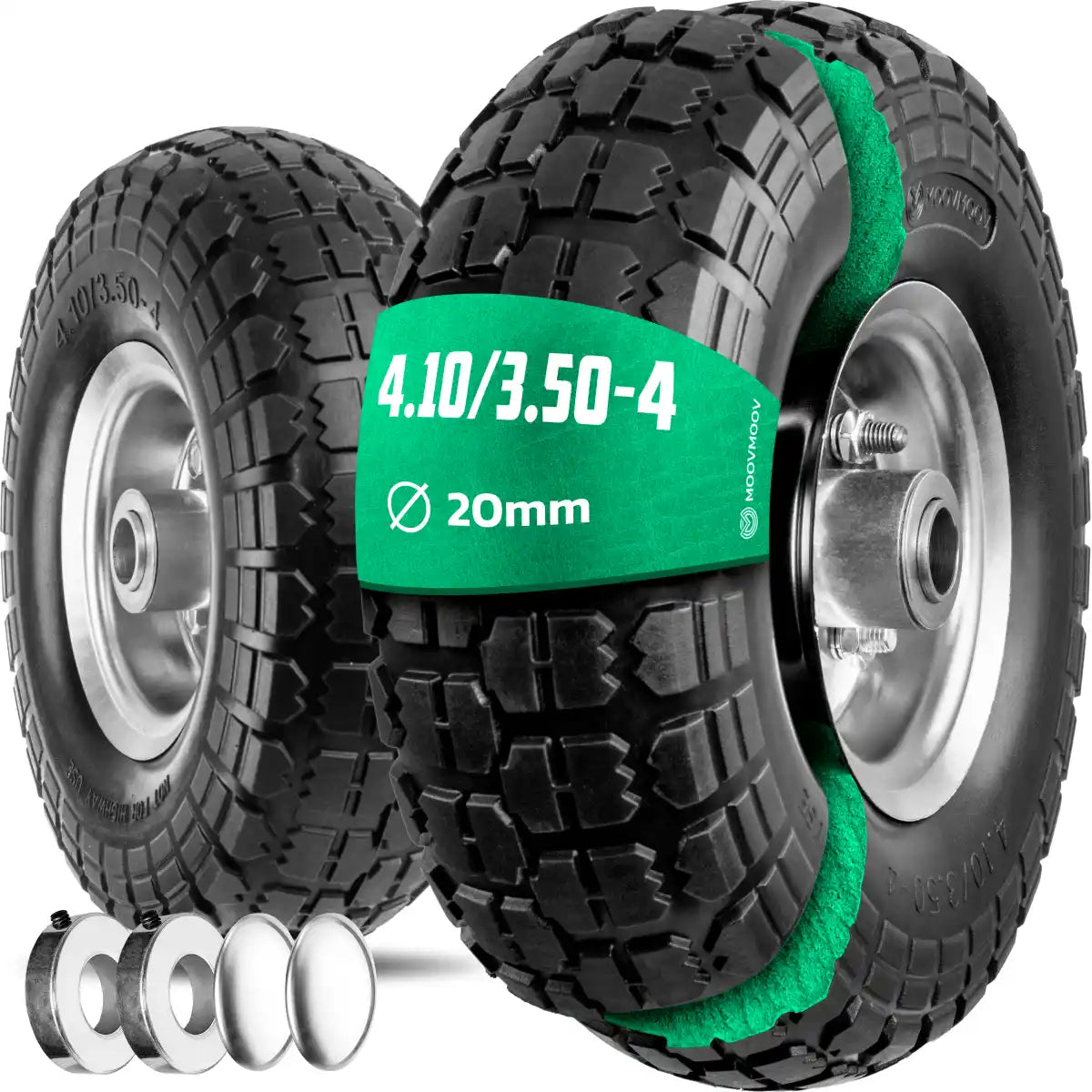 thumbnail image 2 of Flat-Free Utility Hand Truck Tire & Wheel - 4.10/3.50-4 Size, 3/4" Bore, Polyurethane 2 of 13