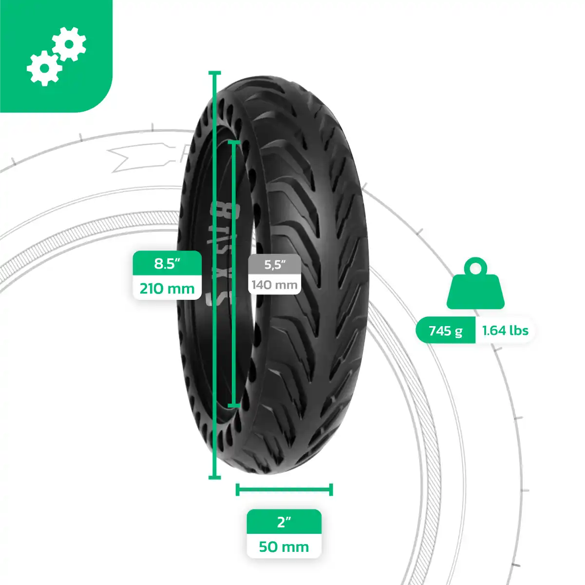 Electric scooter puncture-proof tyre 8 1/2x2