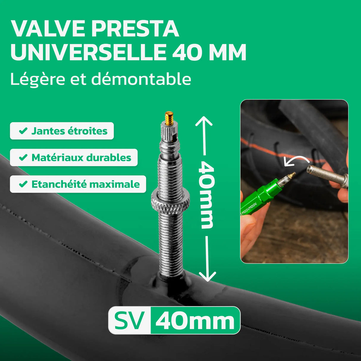 Valve Presta 40 mm de la chambre Ă air 26 pouces MoovMoov