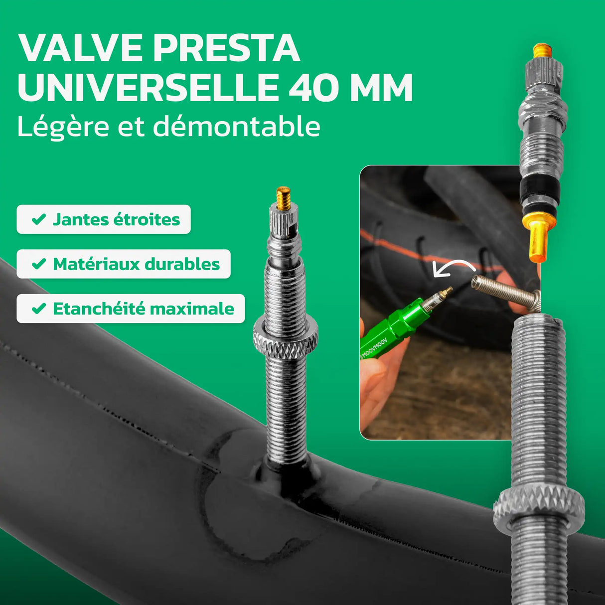 Valve Presta 40 mm de la chambre Ă air 700C MoovMoov