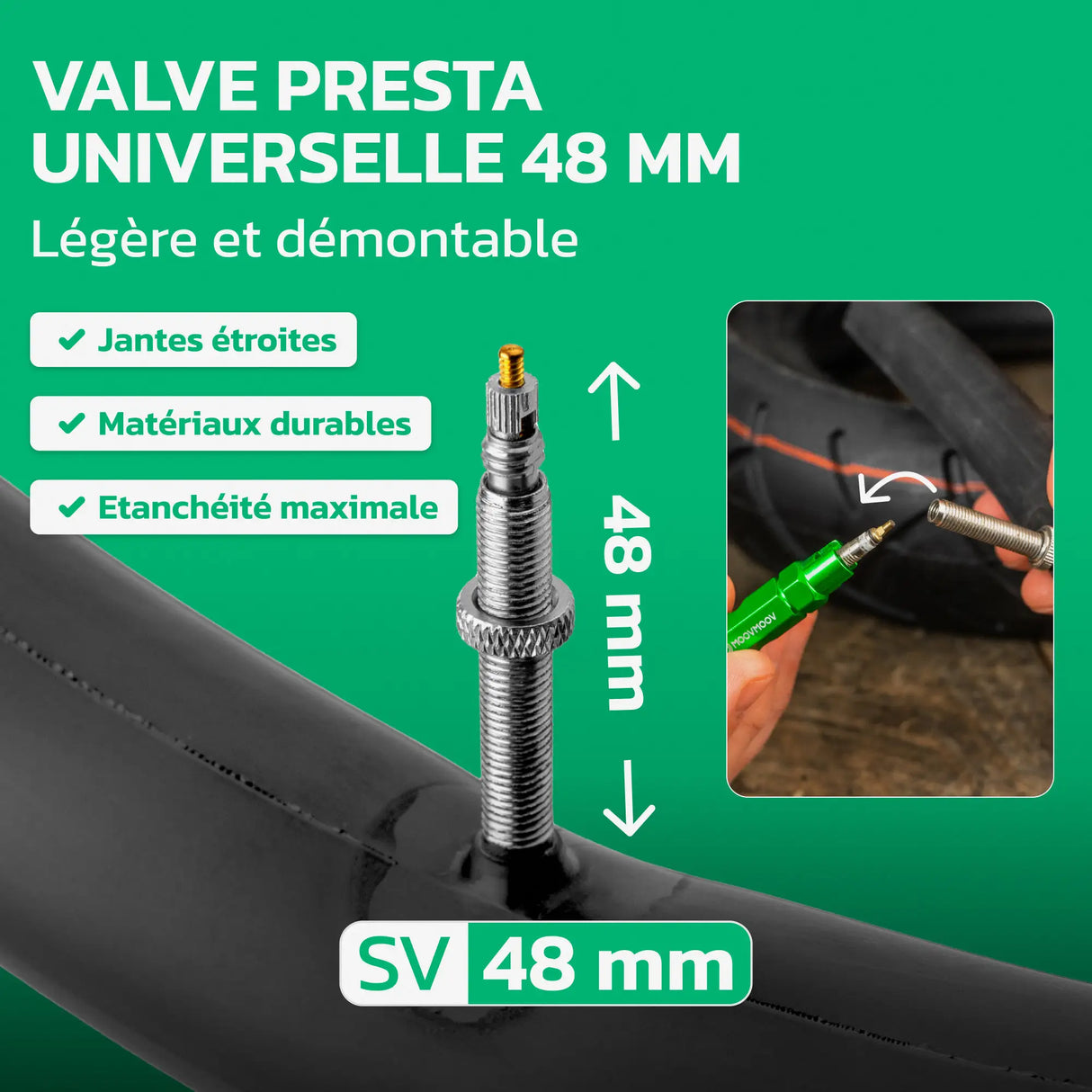 Valve Presta 48 mm de la chambre à air 27,5 pouces MoovMoov