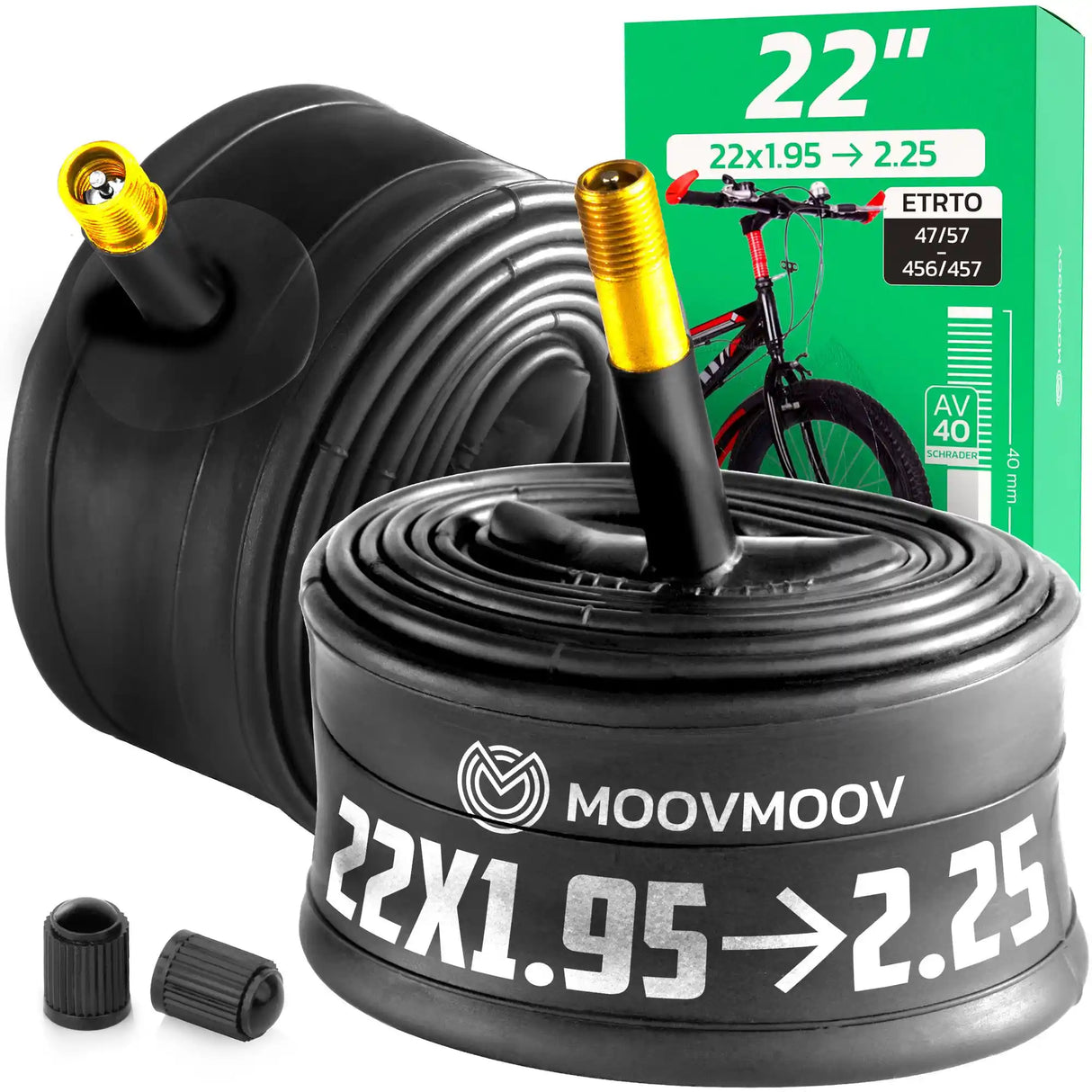 Chambre à air 22 pouces MoovMoov pour pneus de 22x1.95 à 22x2.25, valve Schrader 40 mm
