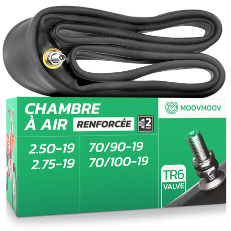 Chambre à air 19 pouces MoovMoov pour pneus de 70/90-19 à 2.75-19, valve Schrader TR6