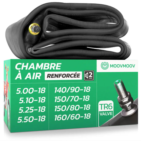 Chambre à air 18 pouces MoovMoov pour pneus de 5.00-18 à 160/60-18, valve Schrader TR6