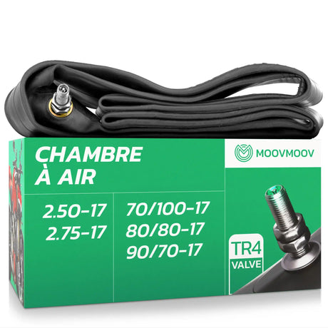 Chambre à air moto 17 pouces MoovMoov pour pneus 70/100-17, 80/80-17, 90/70-17, 2.50-17 et 2.75-17, valve TR4
