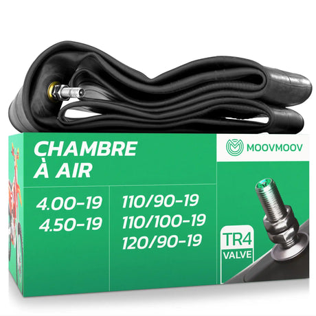 Chambre à air moto 19 pouces MoovMoov pour pneus de 110/90-19, 110/100-19, 120/90-19, 4.00-19 et 4.50-19, valve TR4