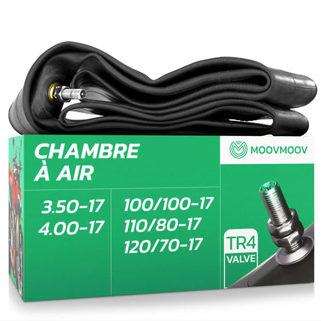 Chambre à air moto 17 pouces MoovMoov pour pneus de 100/100-17, 110/80-17, 120/70-17, 3.50-17 et 4.00-17, valve TR4