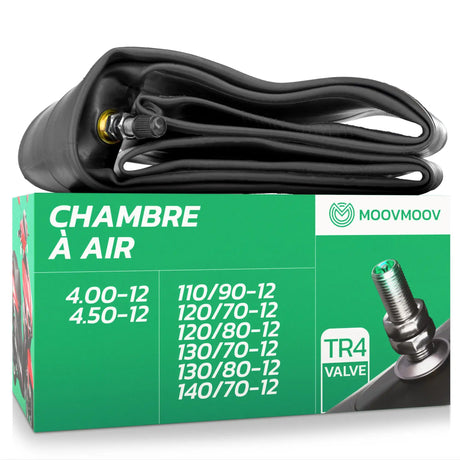 Chambre à air moto 12 pouces MoovMoov pour pneus de 110/90-12, 120/70-12, 120/80-12, 130/70-12, 130/80-12, 140/70-12, 4.00-12 et 4.50-12, valve TR4