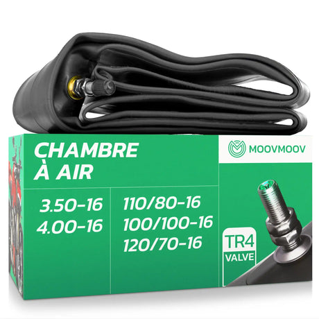 Chambre à air moto 16 pouces MoovMoov pour pneus de 110/80-16, 100/100-16, 120/70-16, 3.50-16 et 4.00-16, valve TR4