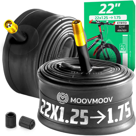 Chambre à air 22 pouces MoovMoov pour pneus de 22x1 1/4 à 22x1 3/4, valve Schrader 40 mm