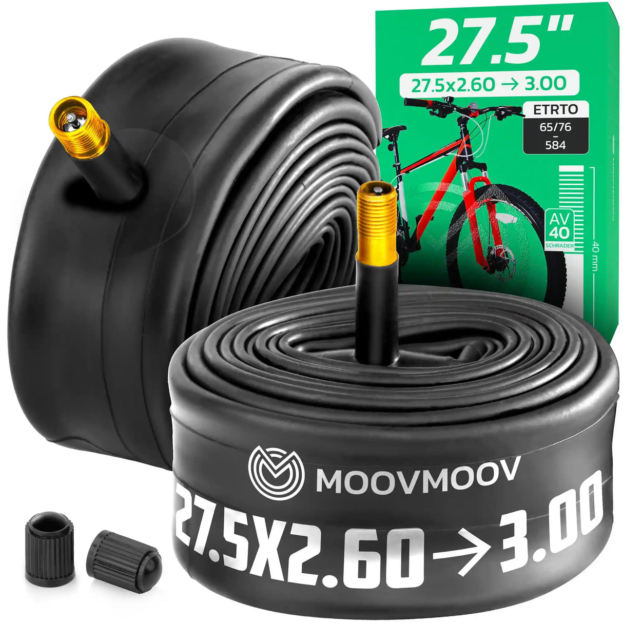 Chambre à air 27,5 pouces MoovMoov pour pneus de 27.5x2.60 à 27.5x3.00, valve Schrader 40 mm