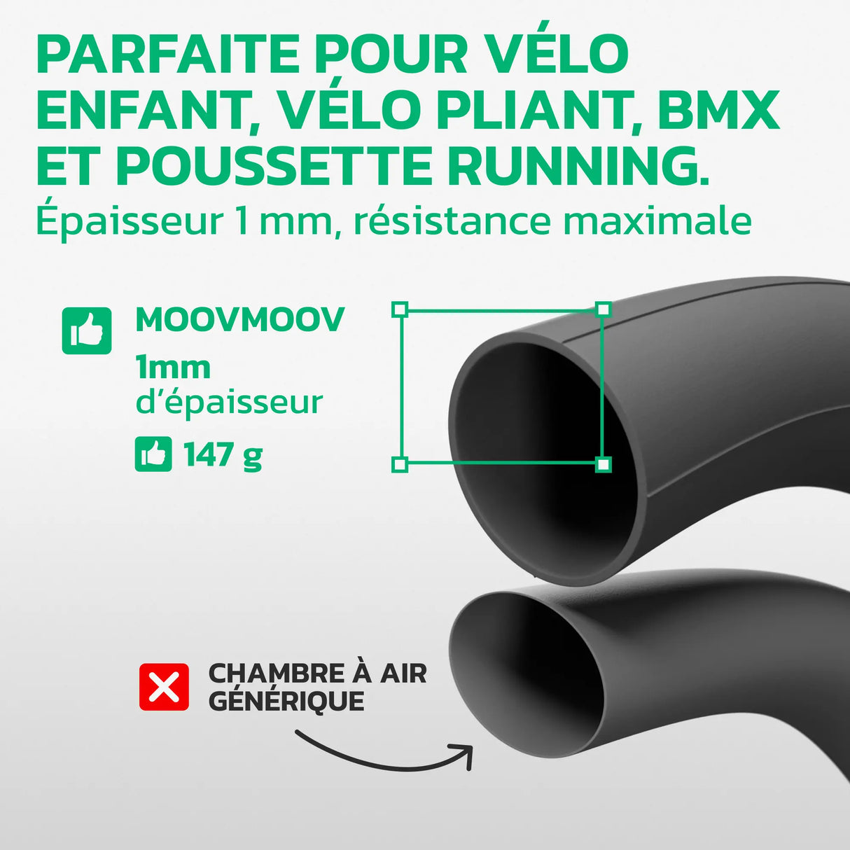 Chambre à air 20 pouces en caoutchouc butyle renforcé MoovMoov