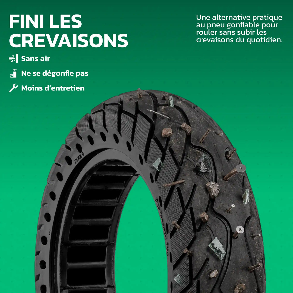 Pneu plein 10x2.5 anti-crevaison sans air pour trottinette MoovMoov