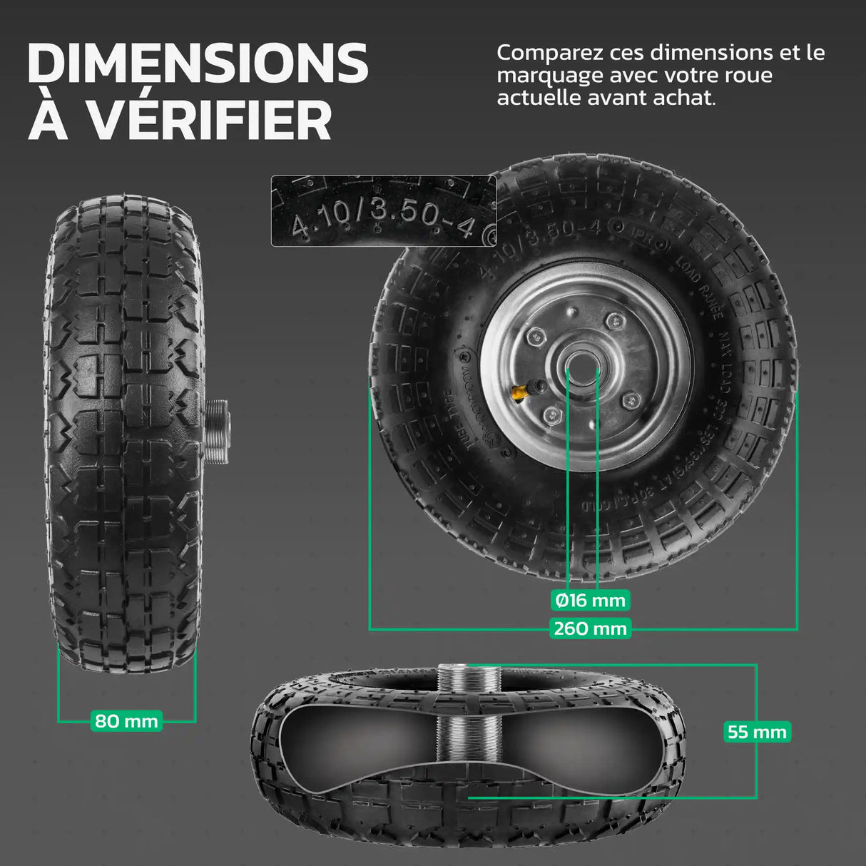 Roues 4.10/3.50-4 jante acier – dimensions à vérifier MoovMoov