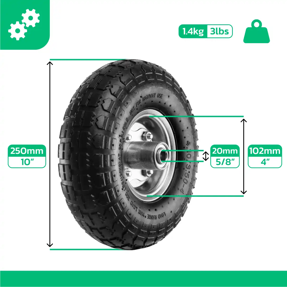 Roue complete jante acier alesage 16 mm 4.10/3.50-4