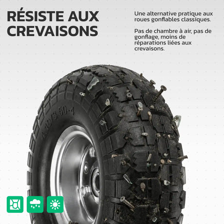 Roues increvables 4.10/3.50-4 jante acier résistantes aux crevaisons MoovMoov