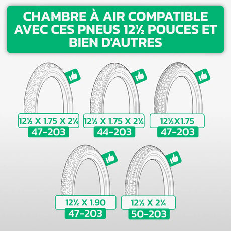 Tableau de compatibilité des tailles – Chambre à air 12,5 pouces MoovMoov
