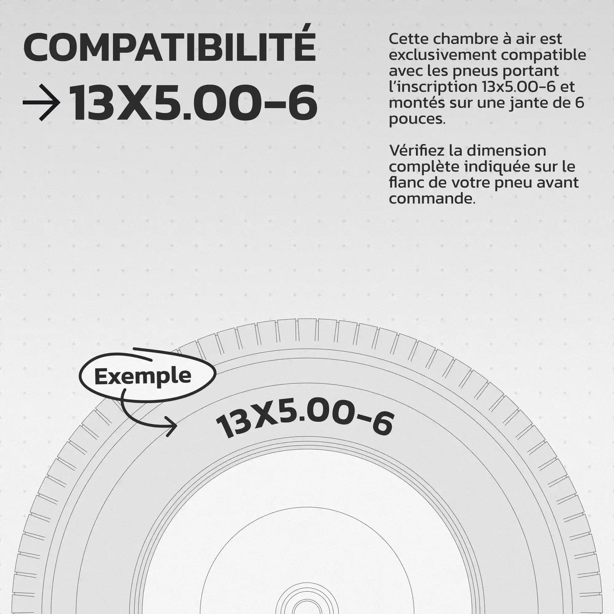 Tableau de compatibilité des tailles – Chambre à air 13x5.00-6 MoovMoov
