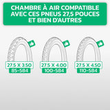 Tableau de compatibilité des tailles de pneus et ETRTO – chambre à air 27,5 pouces MoovMoov