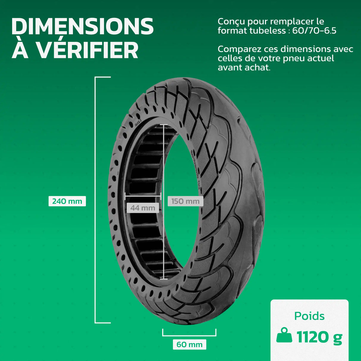 Tableau des dimensions – Pneu plein 10x2.5 pour trottinette MoovMoov