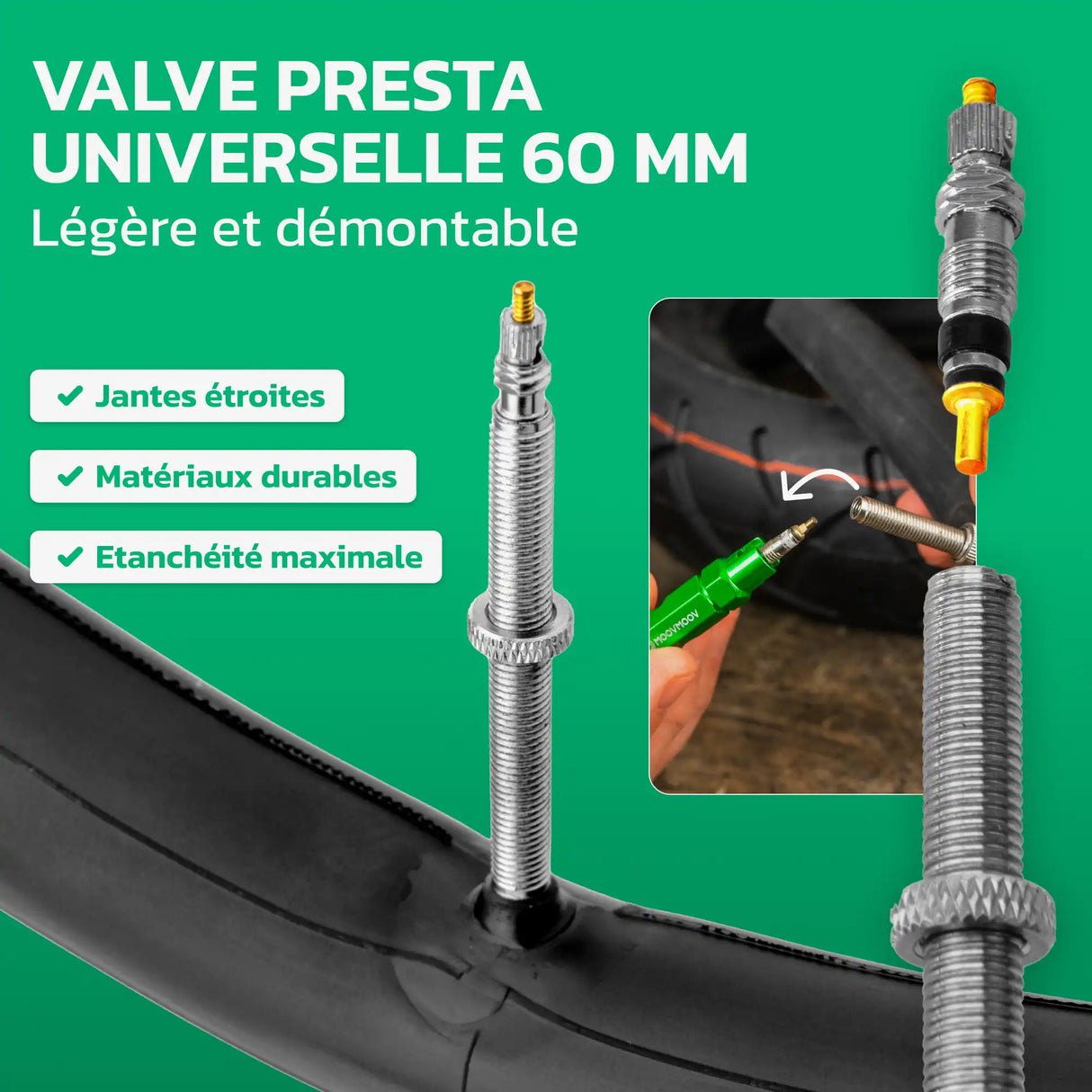 Valve Presta 60 mm de la chambre à air 700C MoovMoov