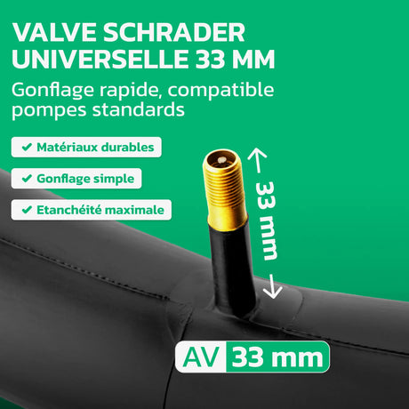 Valve Schrader 33 mm de la chambre à air 26x4.0 Fatbike MoovMoov